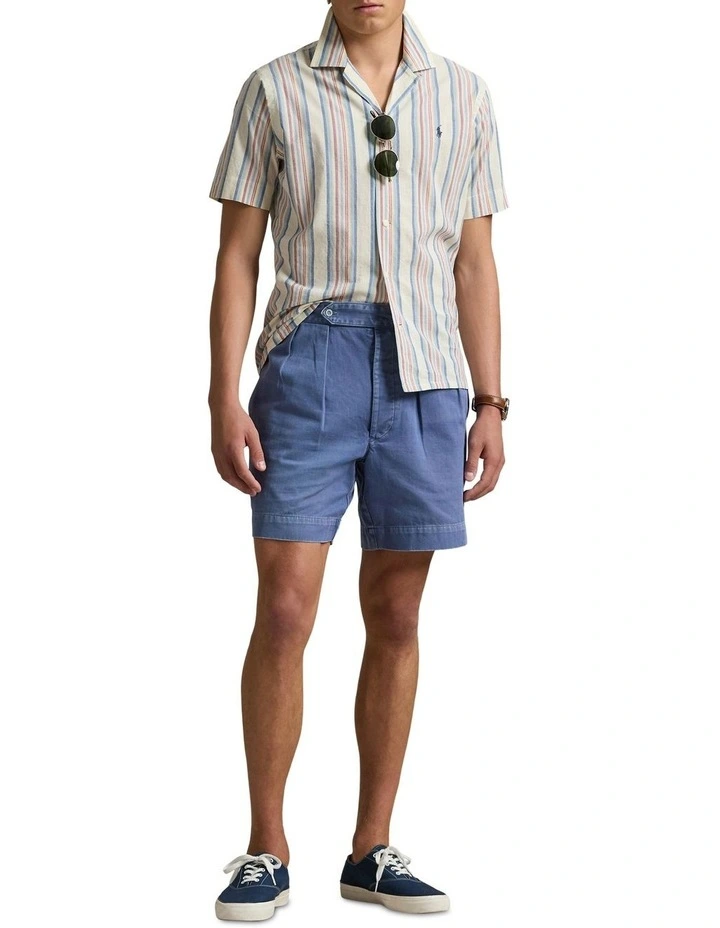 Classic Fit Striped Chambray Camp Shirt in Natural image 3
