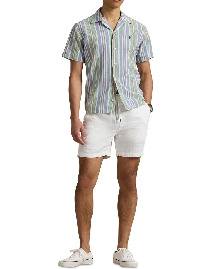 Classic Fit Striped Chambray Camp Shirt in Blue image 3