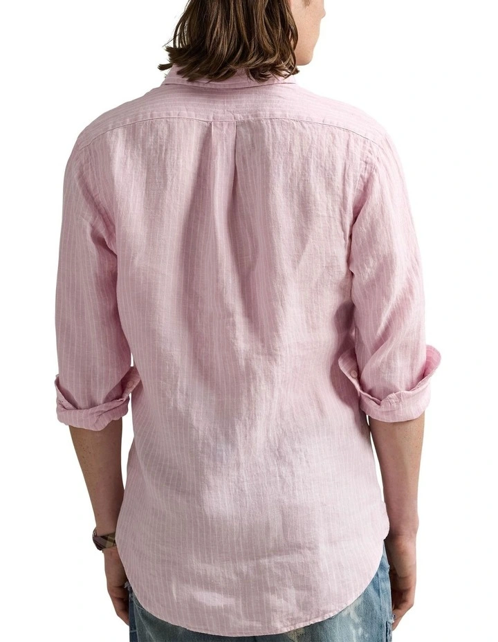 Classic Fit Striped Linen Shirt in Pink image 2