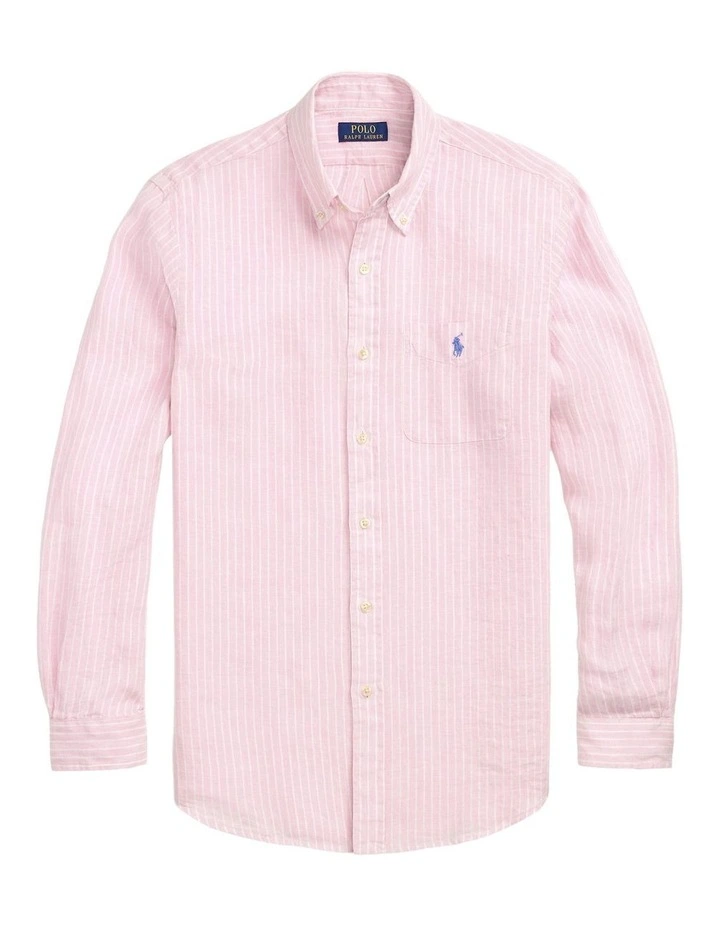 Classic Fit Striped Linen Shirt in Pink image 4