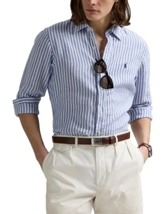 Classic Fit Striped Linen Shirt in White