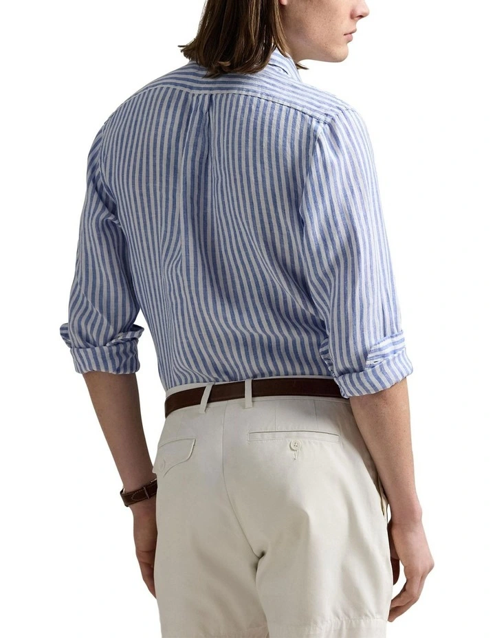 Classic Fit Striped Linen Shirt in White image 2