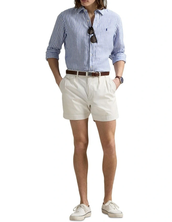 Classic Fit Striped Linen Shirt in White image 3