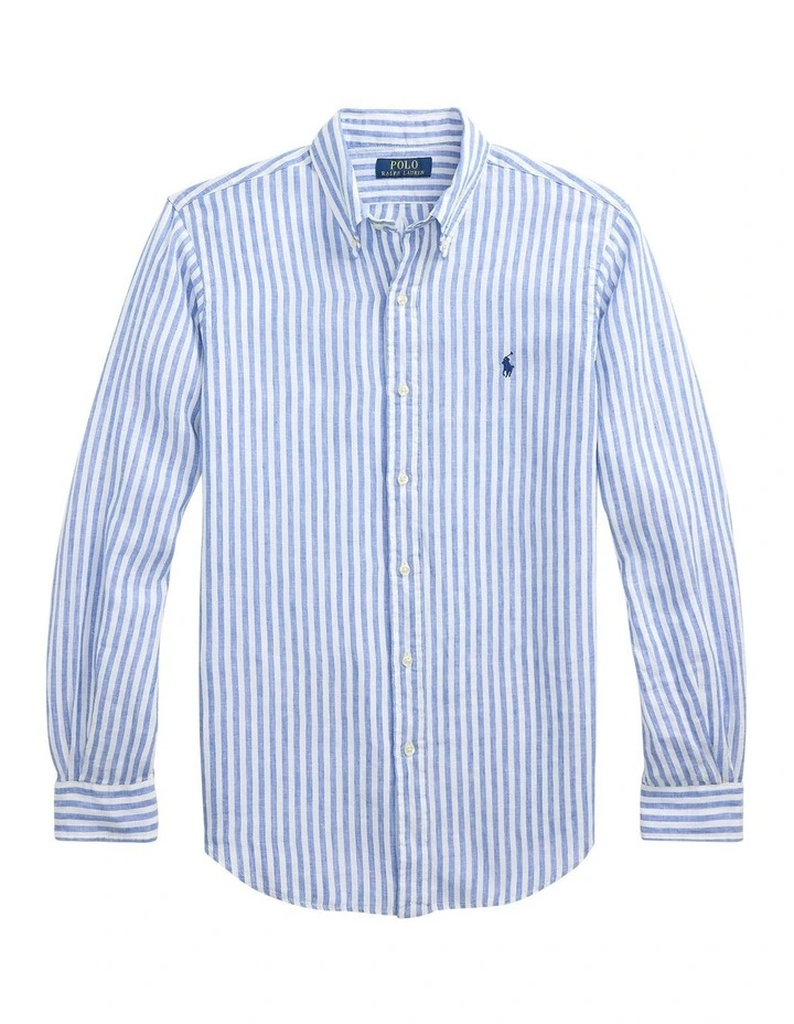 Classic Fit Striped Linen Shirt in White image 4