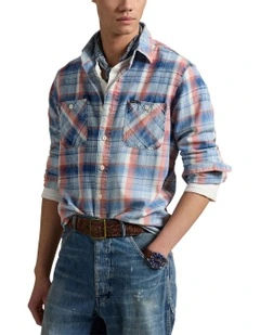 Classic Fit Plaid Flannel Workshirt in Blue