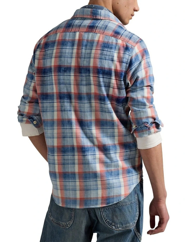 Classic Fit Plaid Flannel Workshirt in Blue image 2