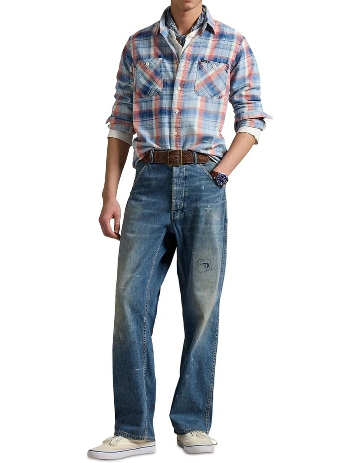 Classic Fit Plaid Flannel Workshirt in Blue image 3