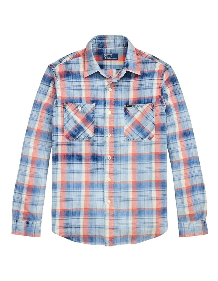 Classic Fit Plaid Flannel Workshirt in Blue image 4