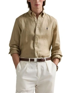 Classic Fit Linen Shirt in Beige