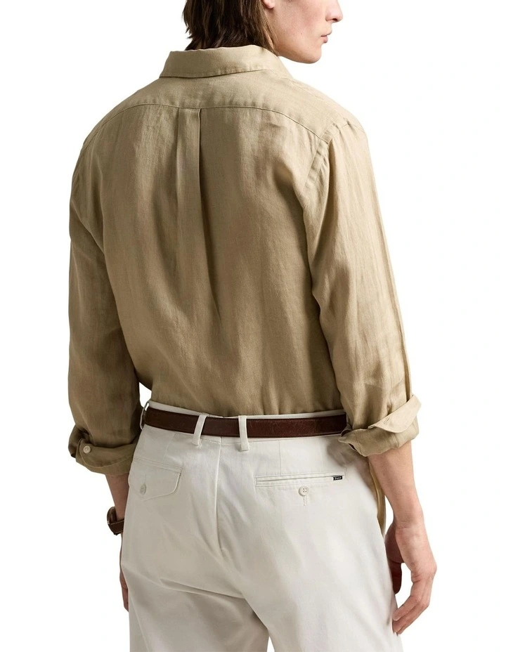 Classic Fit Linen Shirt in Beige image 2