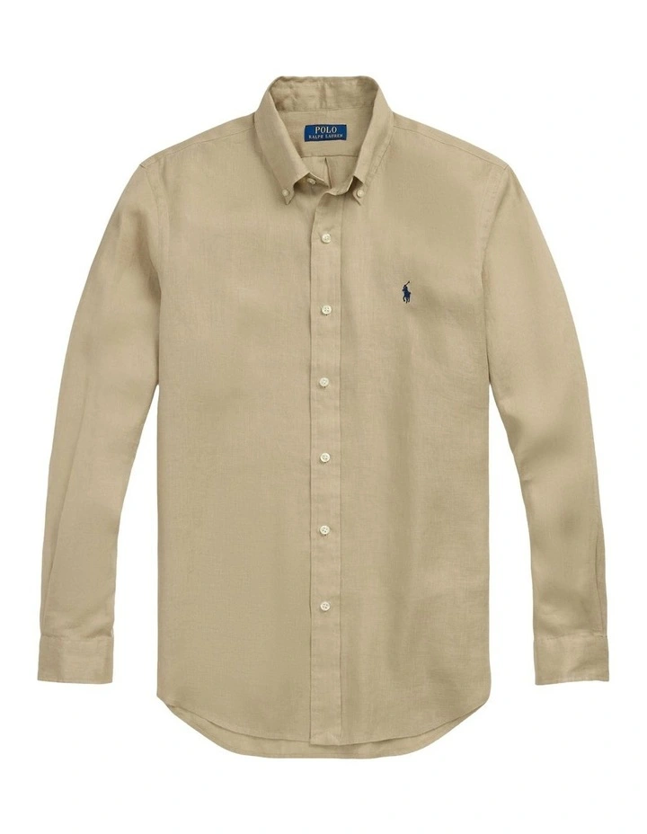 Classic Fit Linen Shirt in Beige image 4