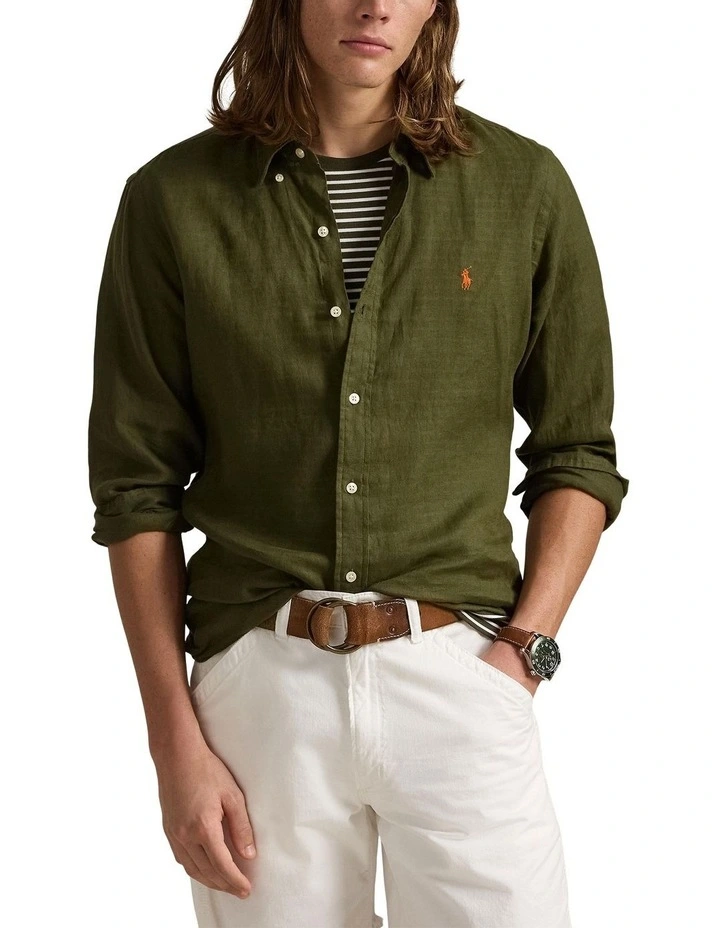 Classic Fit Linen Shirt in Green image 1