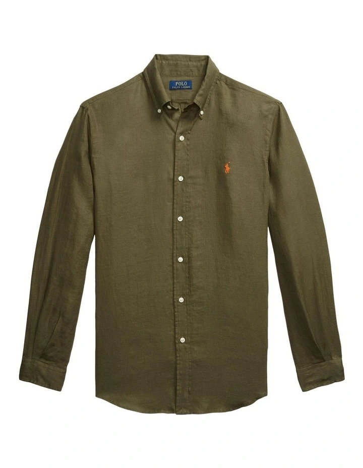 Classic Fit Linen Shirt in Green image 4