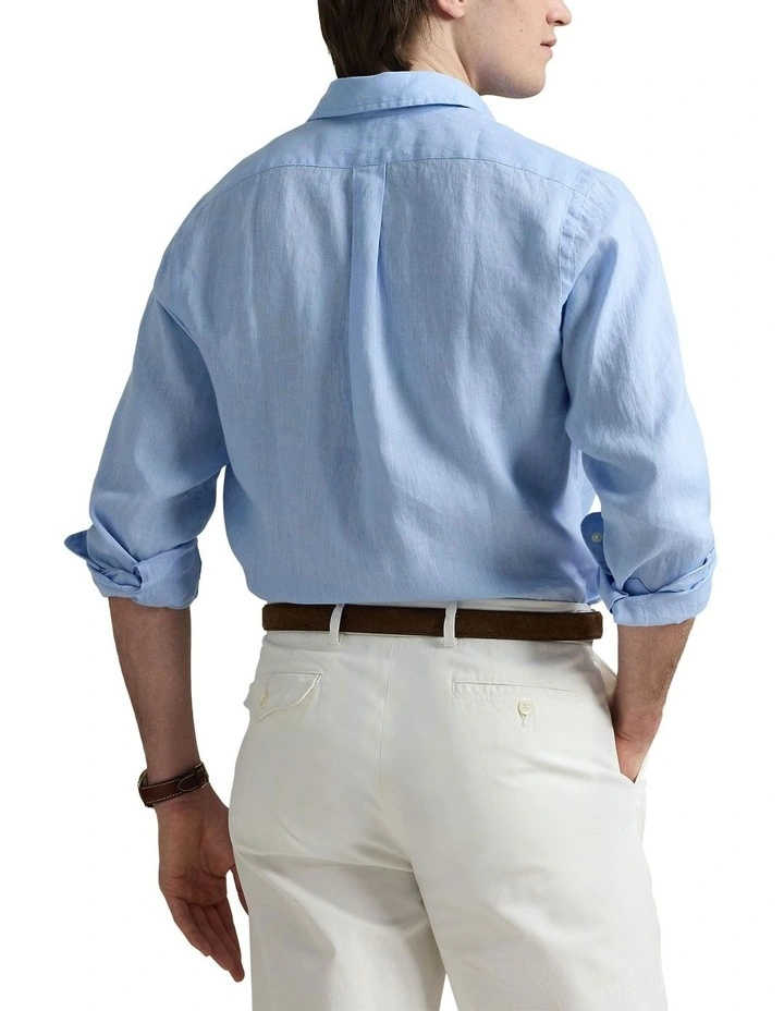 Classic Fit Linen Shirt in Blue image 2