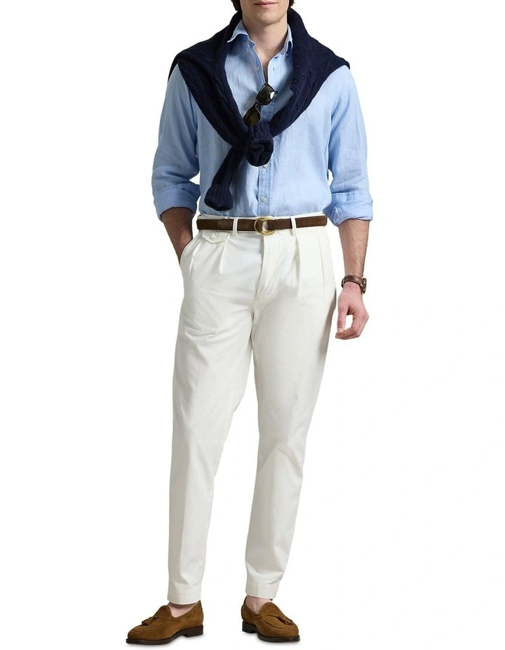 Classic Fit Linen Shirt in Blue image 3