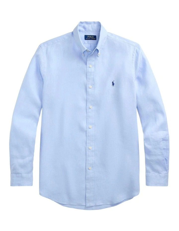 Classic Fit Linen Shirt in Blue image 4