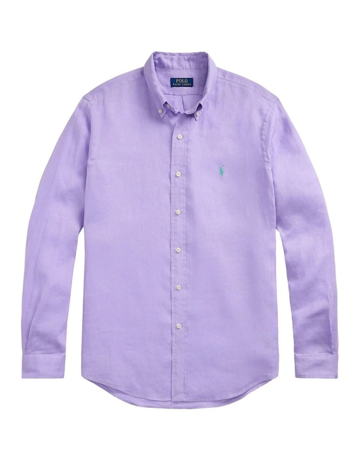 Classic Fit Linen Shirt in Purple image 4