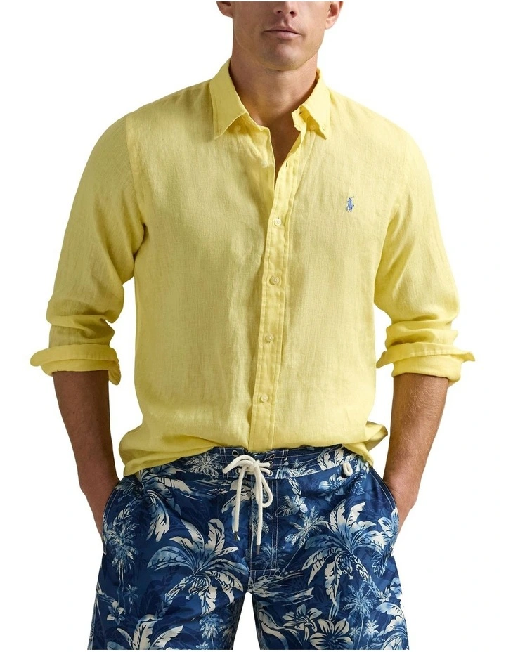 Classic Fit Linen Shirt in Gold image 1