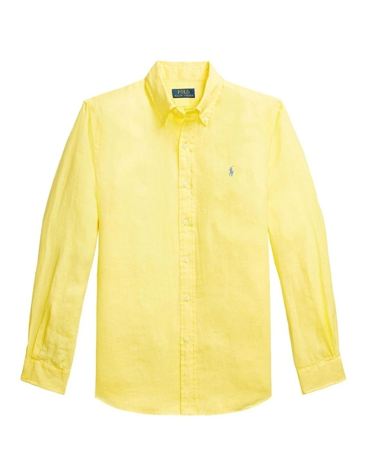 Classic Fit Linen Shirt in Gold image 4