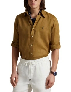 Classic Fit Linen Shirt in Beige