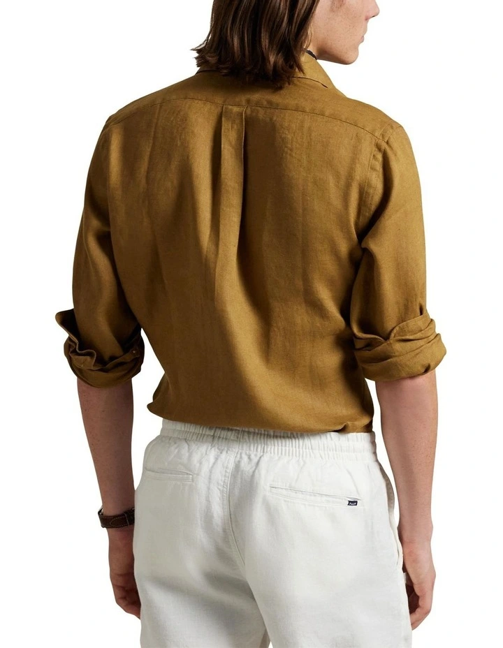 Classic Fit Linen Shirt in Beige image 2
