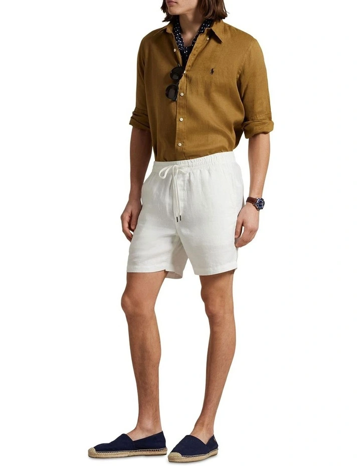 Classic Fit Linen Shirt in Beige image 3