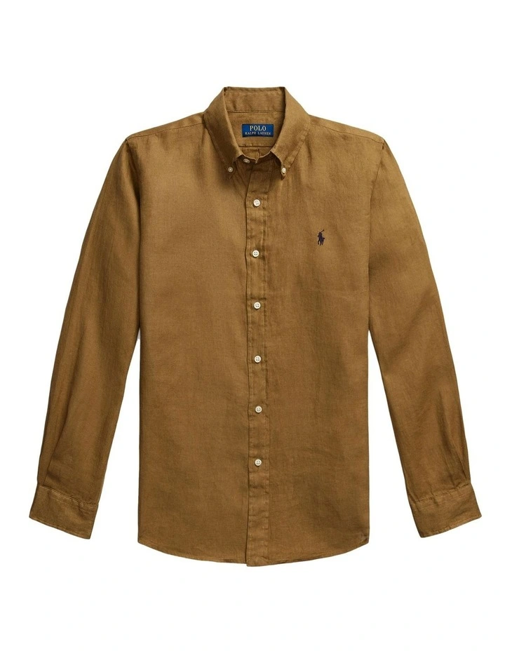 Classic Fit Linen Shirt in Beige image 4