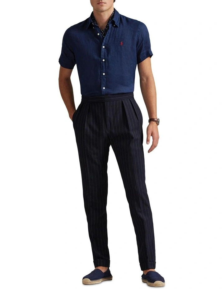 Classic Fit Linen Shirt in Navy image 3