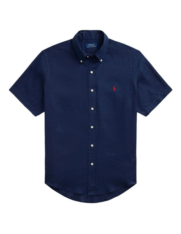Classic Fit Linen Shirt in Navy image 4