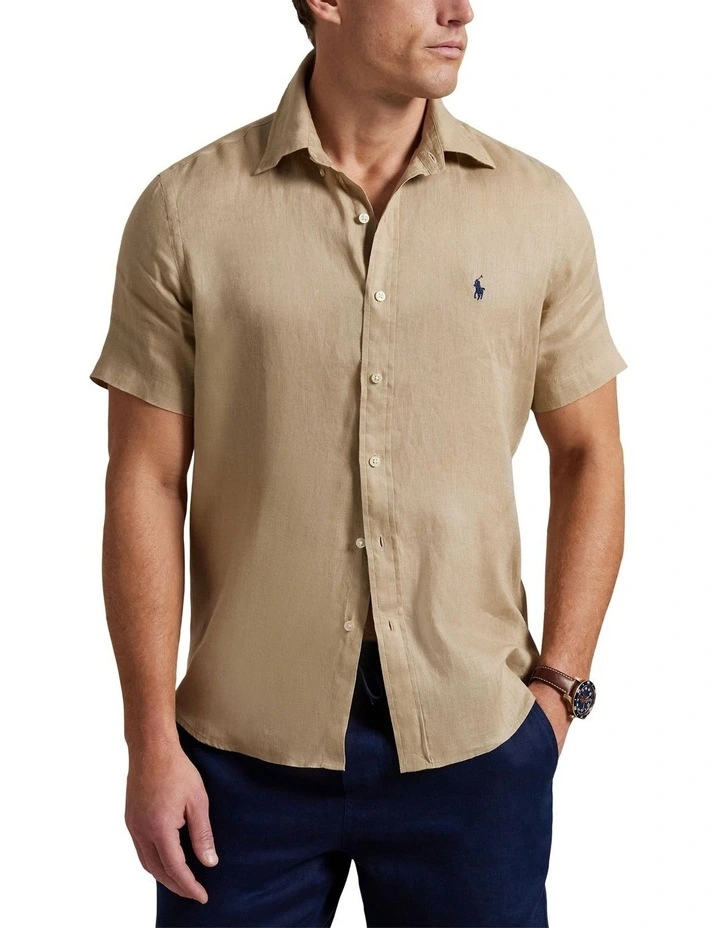 Classic Fit Linen Shirt in Beige image 1