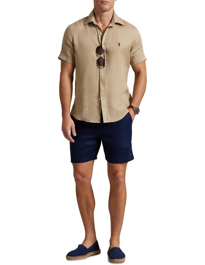 Classic Fit Linen Shirt in Beige image 3