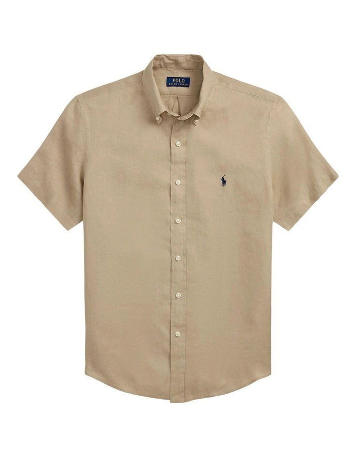 Classic Fit Linen Shirt in Beige image 4
