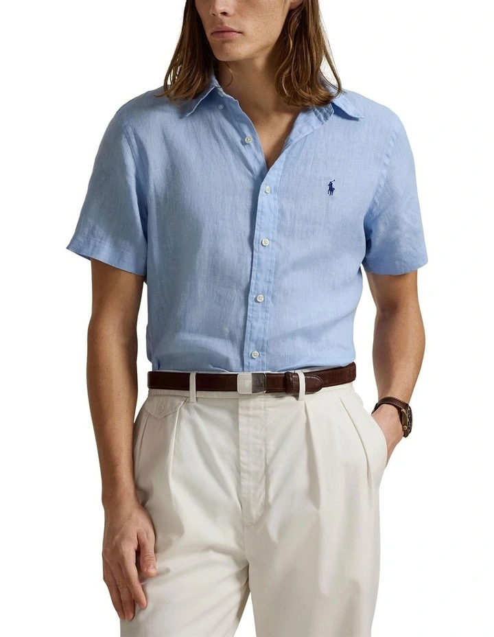 Classic Fit Linen Shirt in Blue image 1