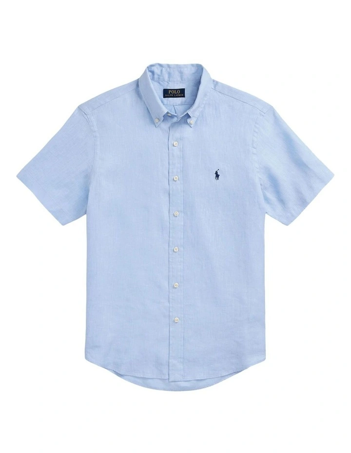 Classic Fit Linen Shirt in Blue image 4