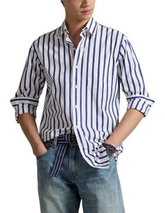 Classic Fit Striped Poplin Shirt in Blue