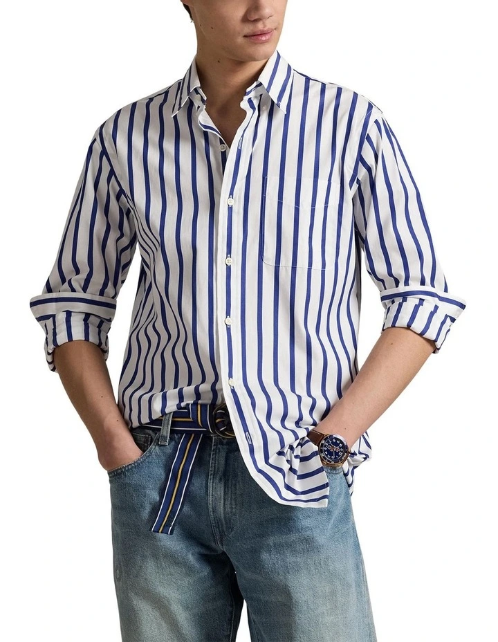 Classic Fit Striped Poplin Shirt in Blue image 1