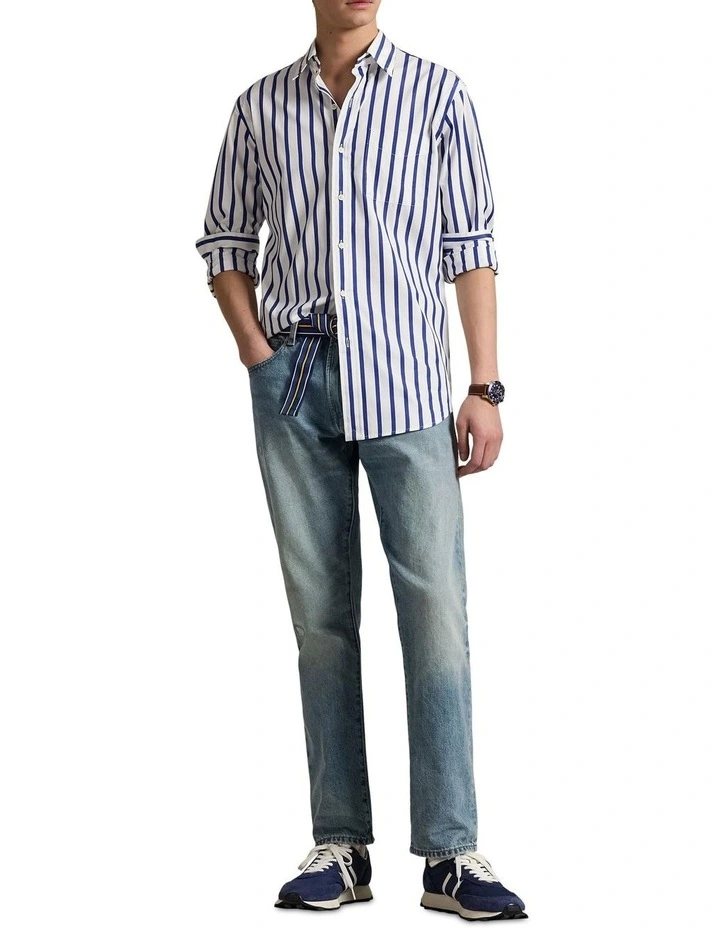 Classic Fit Striped Poplin Shirt in Blue image 3