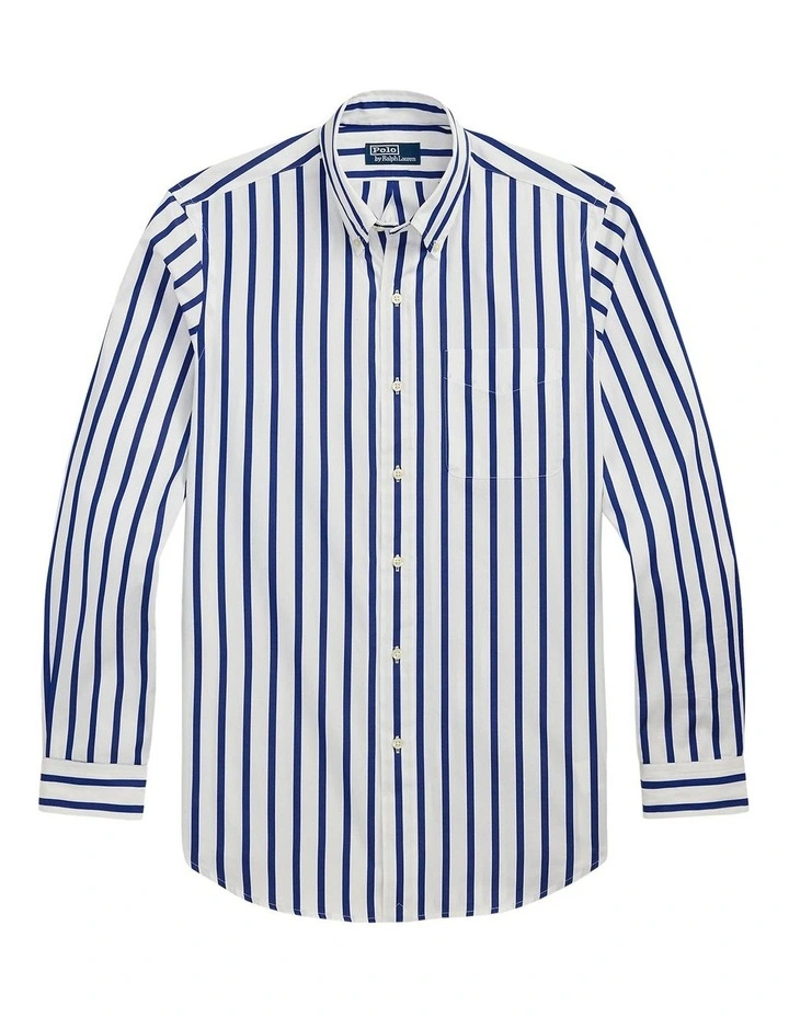 Classic Fit Striped Poplin Shirt in Blue image 4