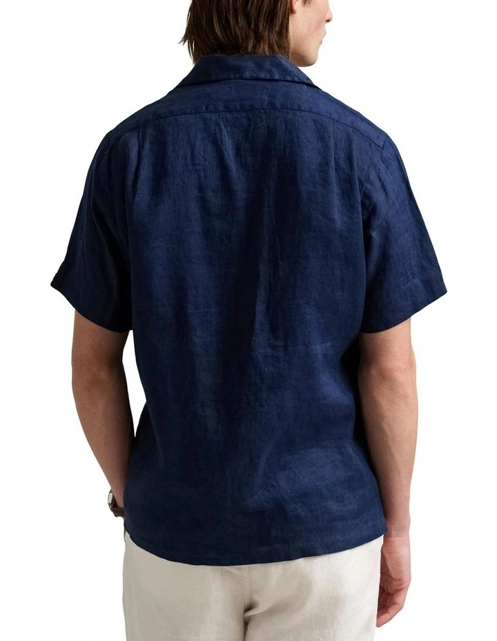Classic Fit Linen Camp Shirt in Navy image 2