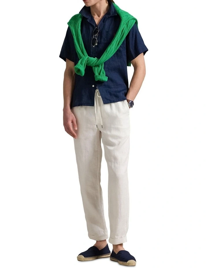 Classic Fit Linen Camp Shirt in Navy image 3