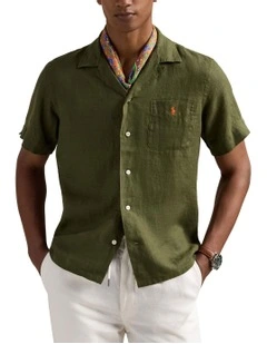 Classic Fit Linen Camp Shirt in Green