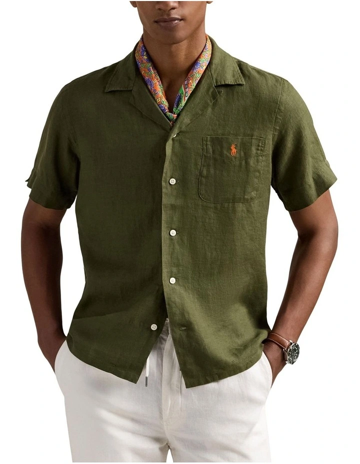 Classic Fit Linen Camp Shirt in Green image 1