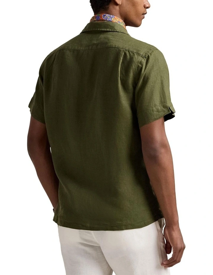 Classic Fit Linen Camp Shirt in Green image 2