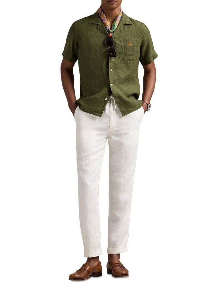 Classic Fit Linen Camp Shirt in Green image 3