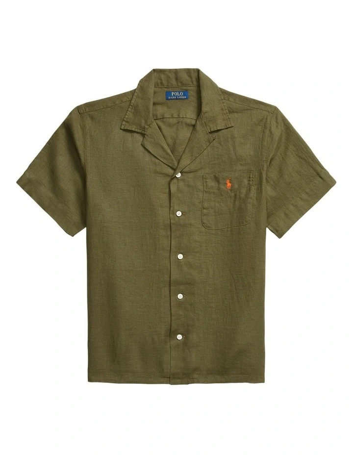 Classic Fit Linen Camp Shirt in Green image 4