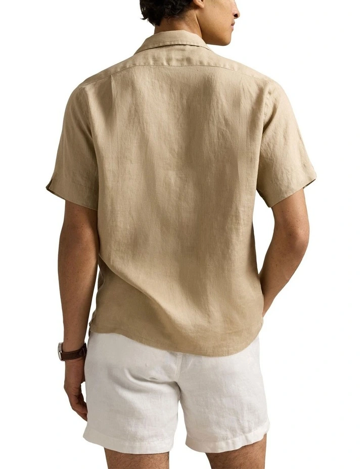 Classic Fit Linen Camp Shirt in Beige image 2