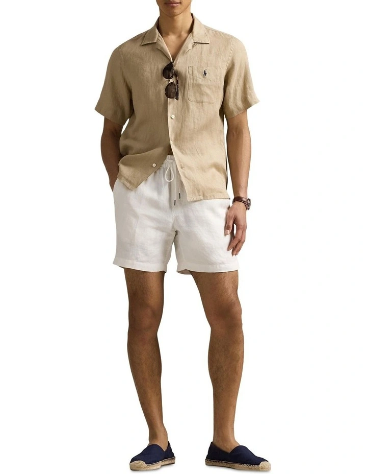 Classic Fit Linen Camp Shirt in Beige image 3