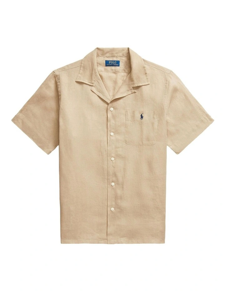 Classic Fit Linen Camp Shirt in Beige image 4