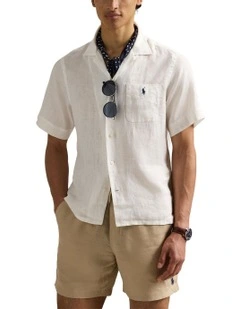 Classic Fit Linen Camp Shirt in White