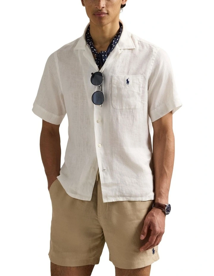 Classic Fit Linen Camp Shirt in White image 1
